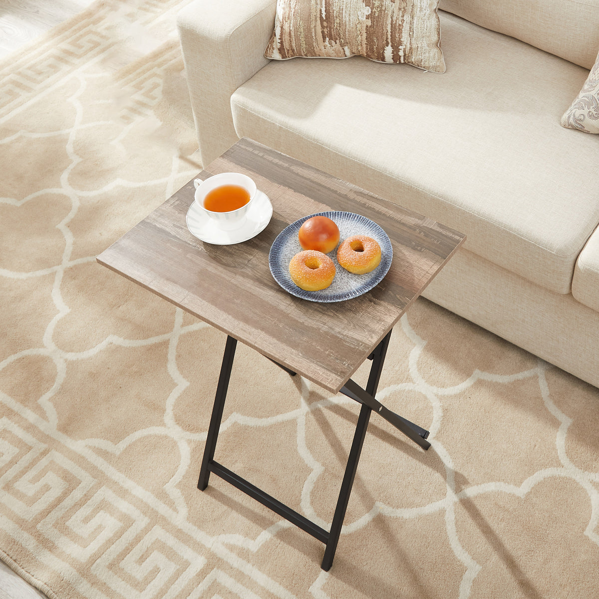 Rustic Folding Tray Table Brown Wood Finish