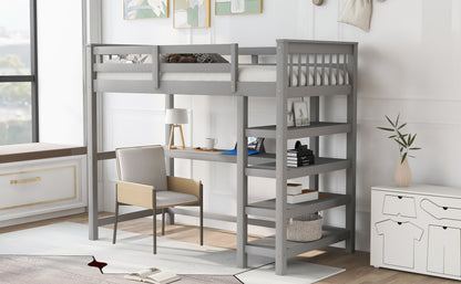 Twin Loft Bed with Storage Gray