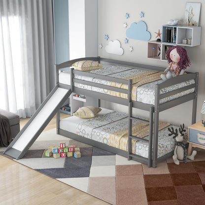 Twin Over Twin Bunk Bed with Slide Gray