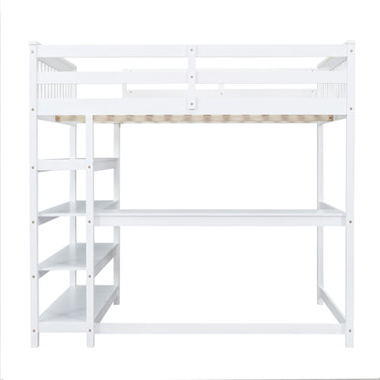 Full Loft Bed with Storage Desk – White