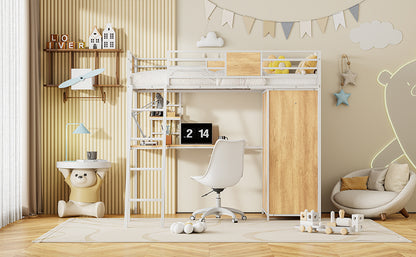 Twin Loft Bed with Desk Gray