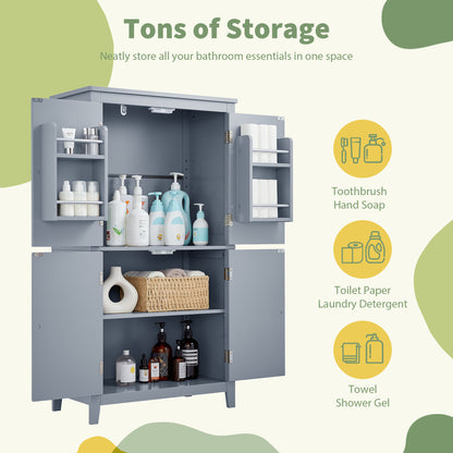 Gray Bathroom Floor Cabinet with Adjustable Shelves