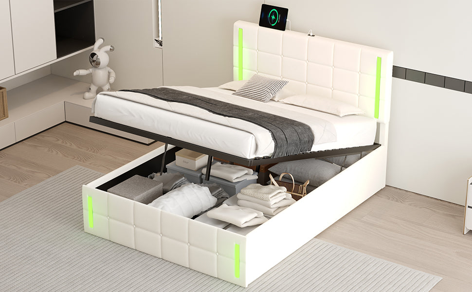 Full Hydraulic Storage Bed – White Finish