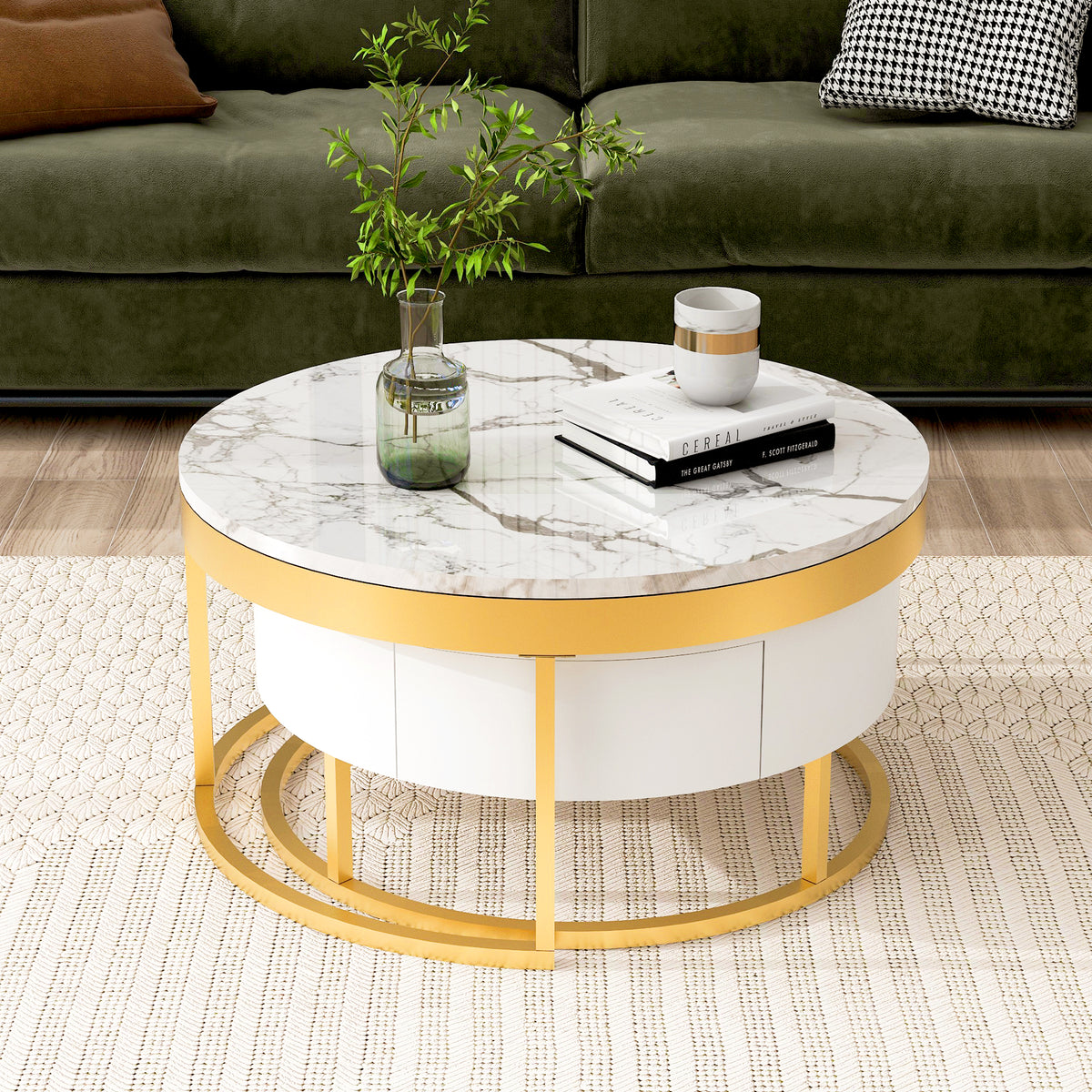 Round Nesting Coffee Table Set White Marble