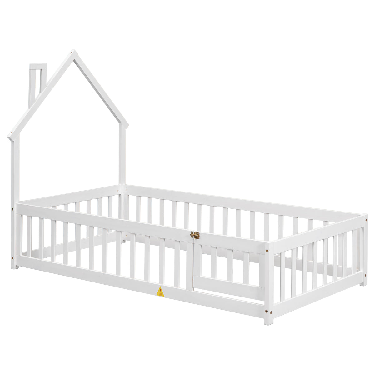 Twin Floor Bed with Fence – White Finish
