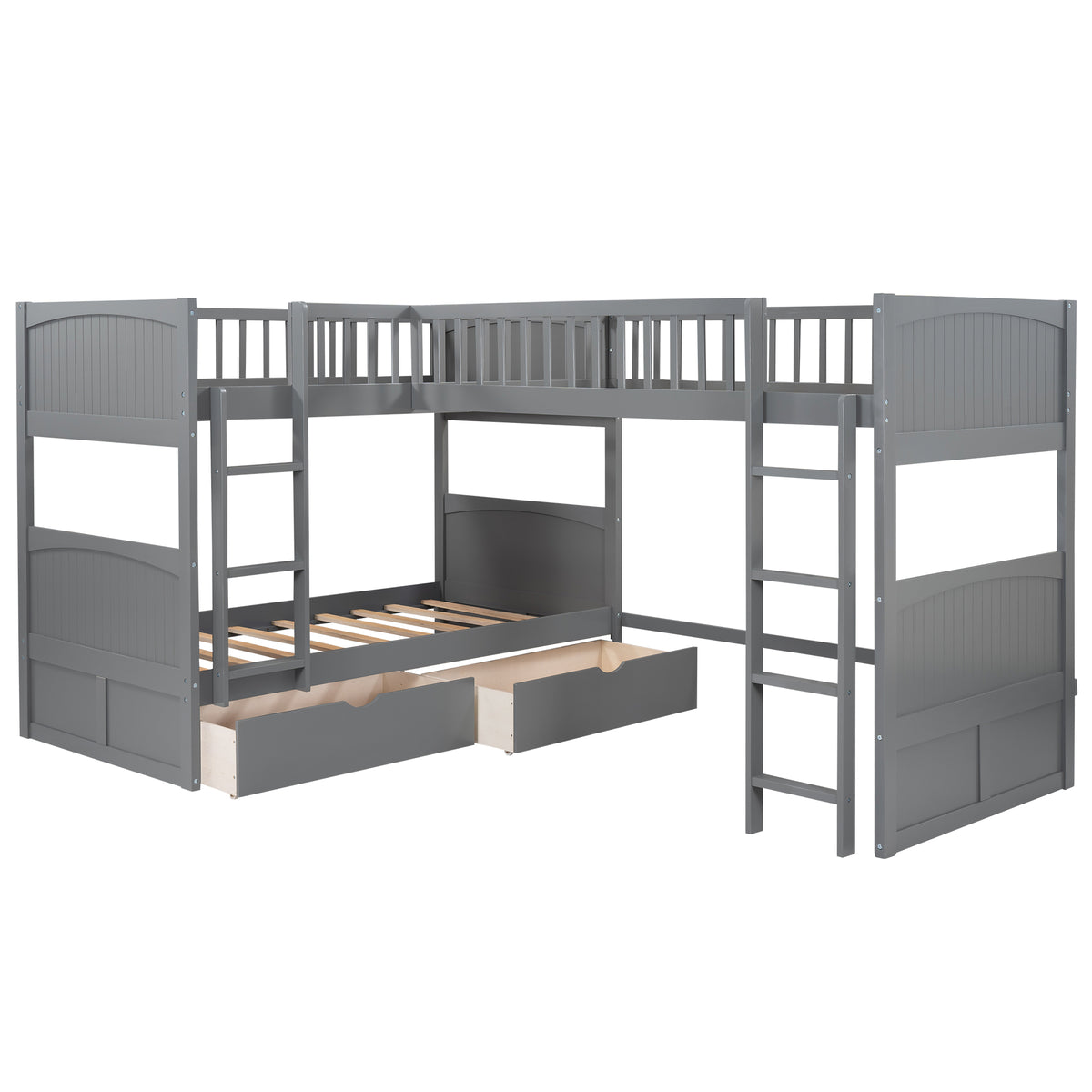 Twin Bunk Bed with Drawers Gray