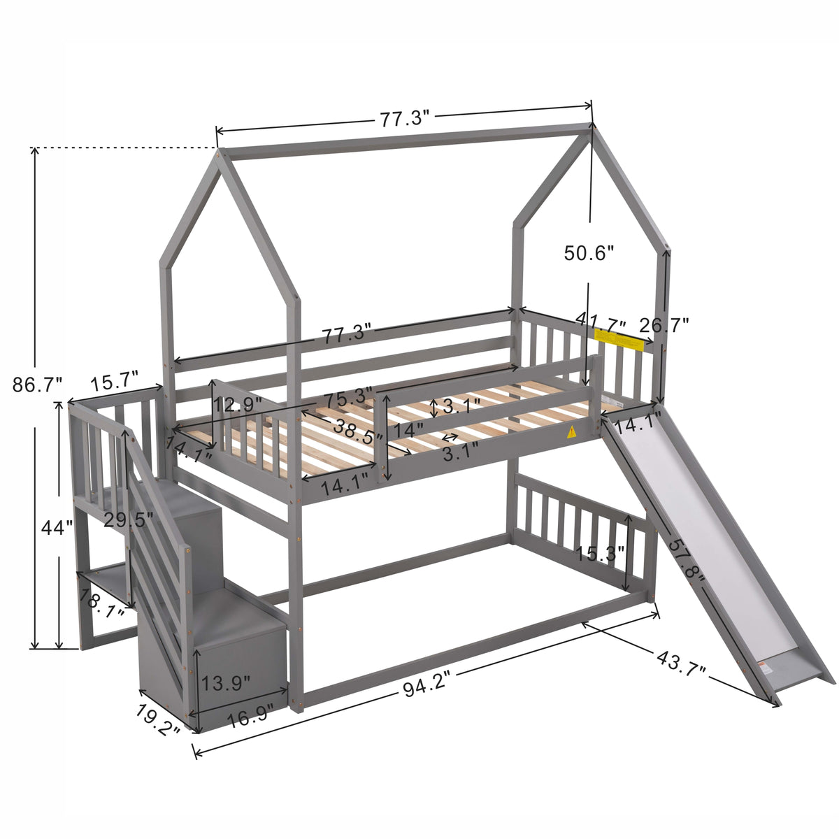 Twin Over Twin Bunk Bed with Storage Gray
