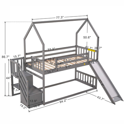 Twin Over Twin Bunk Bed with Storage Gray