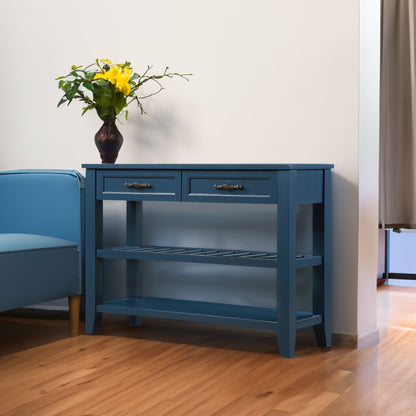 Mid-Century Console Table with Storage Drawers – Navy Blue