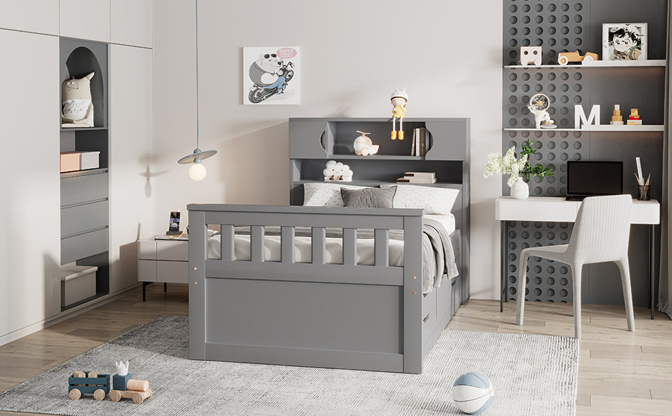 Twin Captain Platform Bed Gray