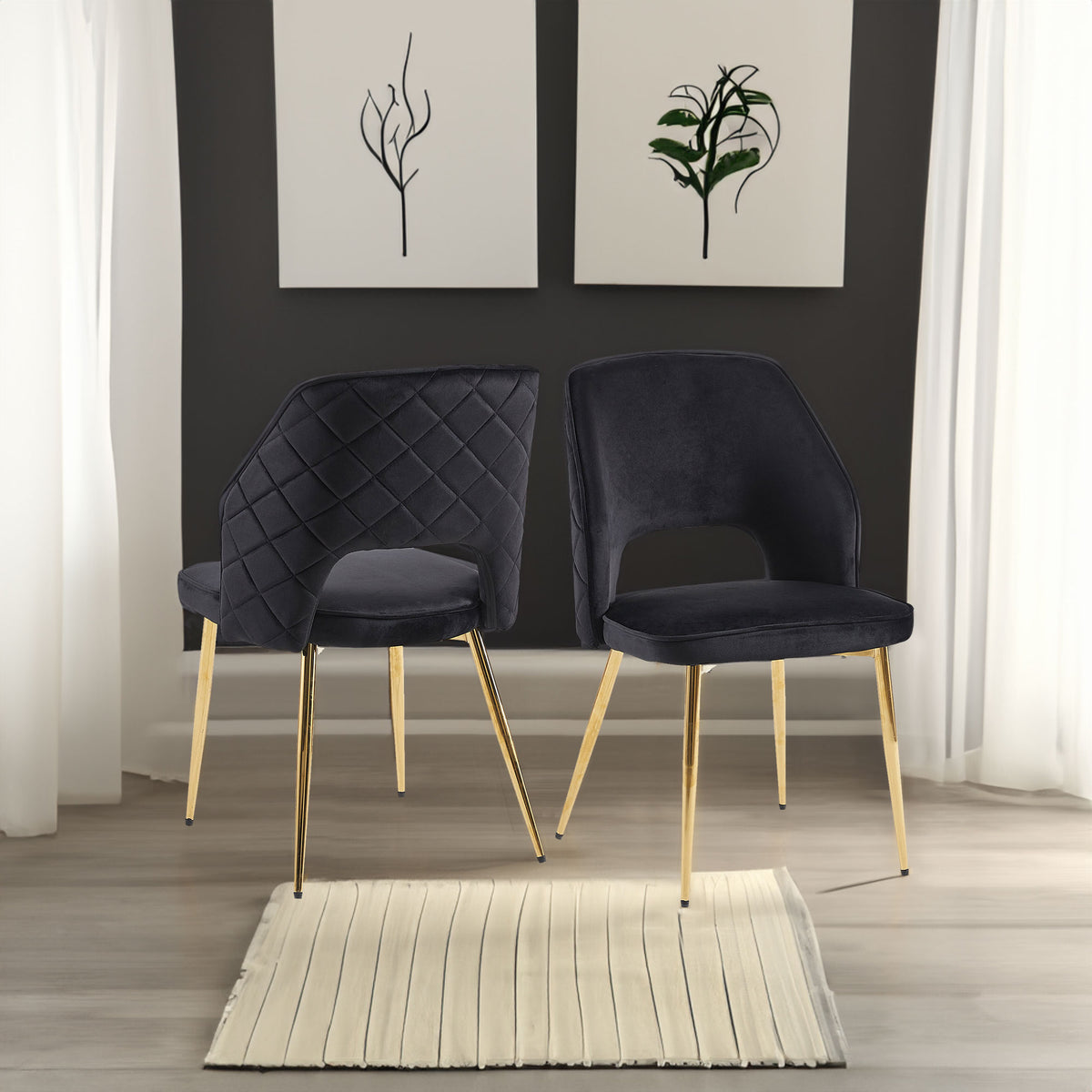Black Velvet Dining Chairs Set of 4 Modern