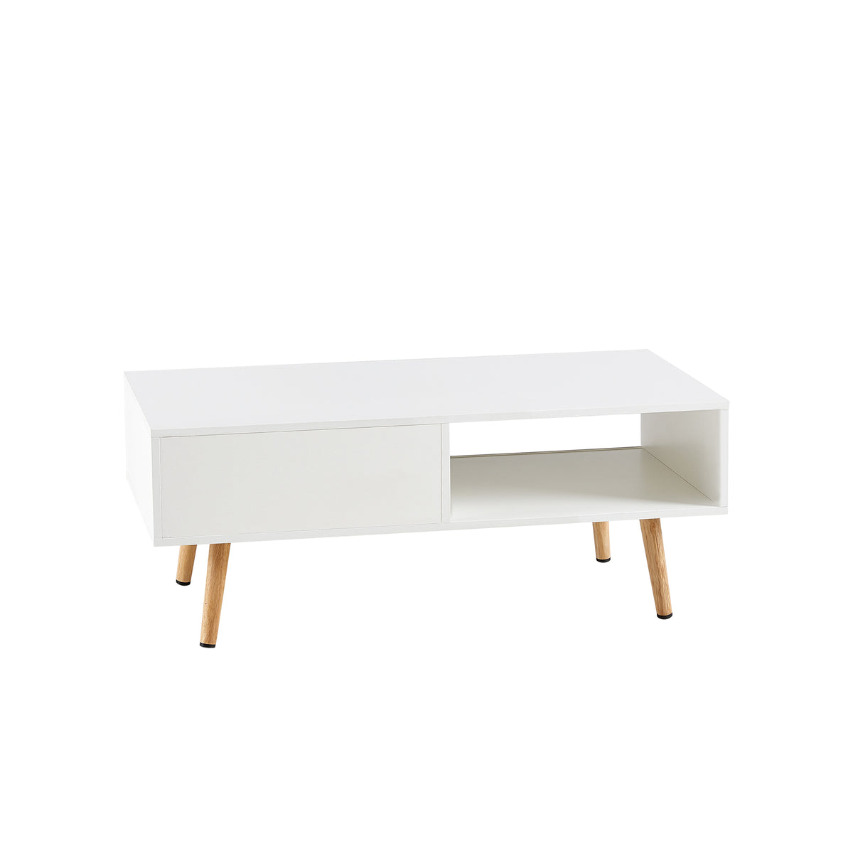 Rattan Coffee Table with Sliding Door White