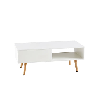 Rattan Coffee Table with Sliding Door White