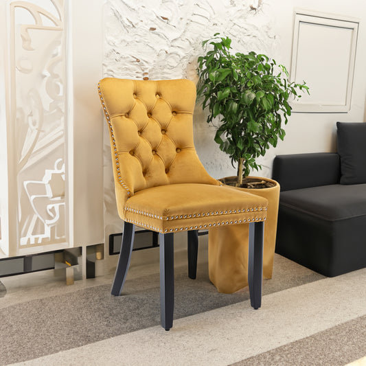 Tufted Velvet Dining Chair Set (2 pcs) – Gold