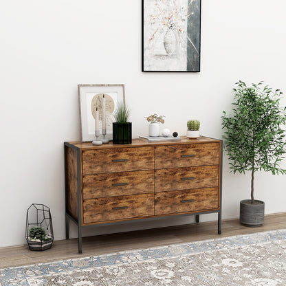 Industrial 6-Drawer Dresser with Steel Frame