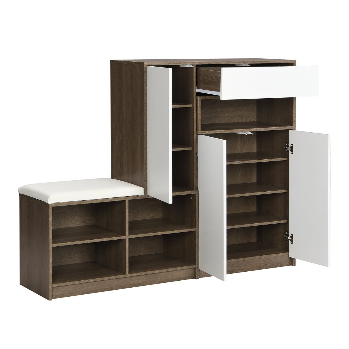 Shoe Cabinet with Soft Cushion Seat and Shelves