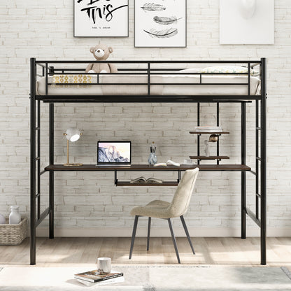 Loft Bed with Desk and Shelf Black