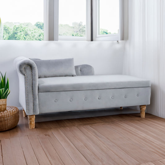 Grey Velvet Lounge Chaise – Modern Roll Arm