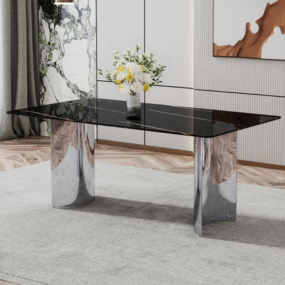 Modern Glass Dining Table Silver Base