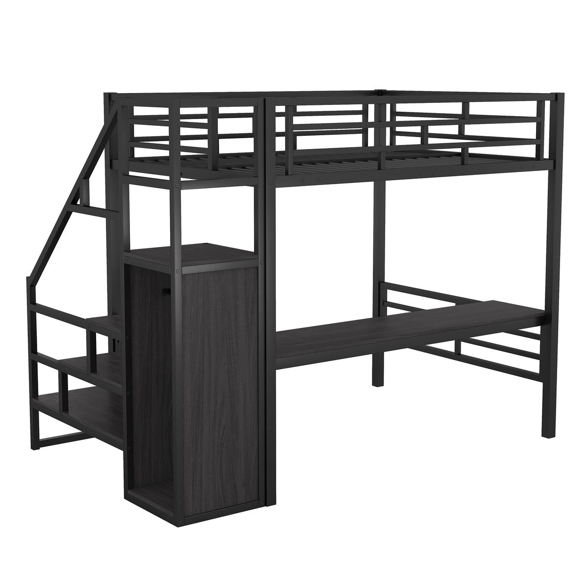 Full Metal Loft Bed with Desk Black