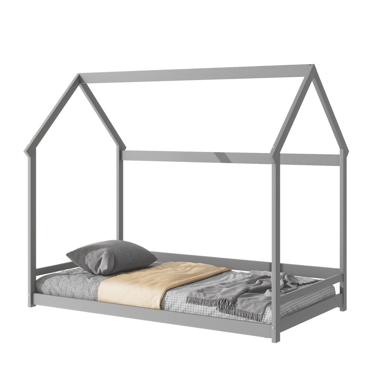 House Frame Platform Bed with Storage Gray