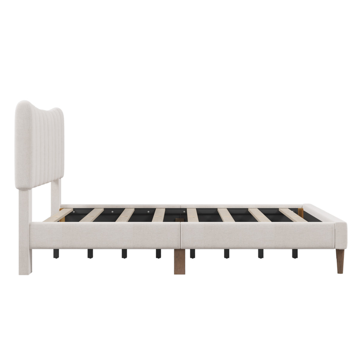 Upholstered Platform Bed with Channel Headboard Cream
