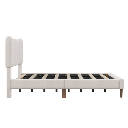 Upholstered Platform Bed with Channel Headboard Cream
