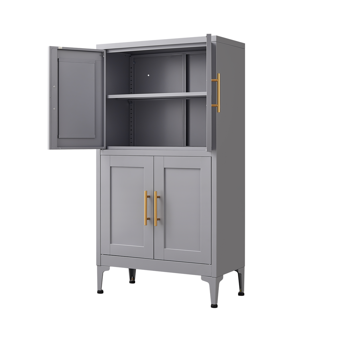 Grey Metal Kitchen Storage Cabinet with Doors