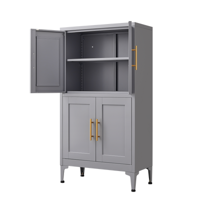 Grey Metal Kitchen Storage Cabinet with Doors