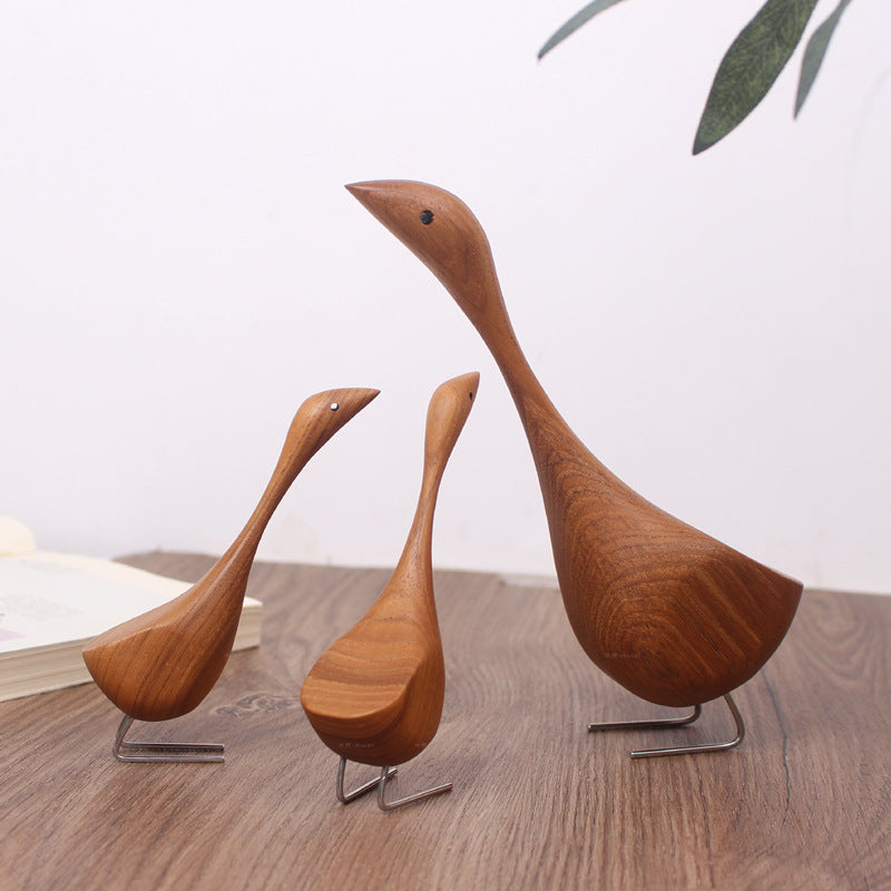 Hand-Carved Swan Wood Sculpture