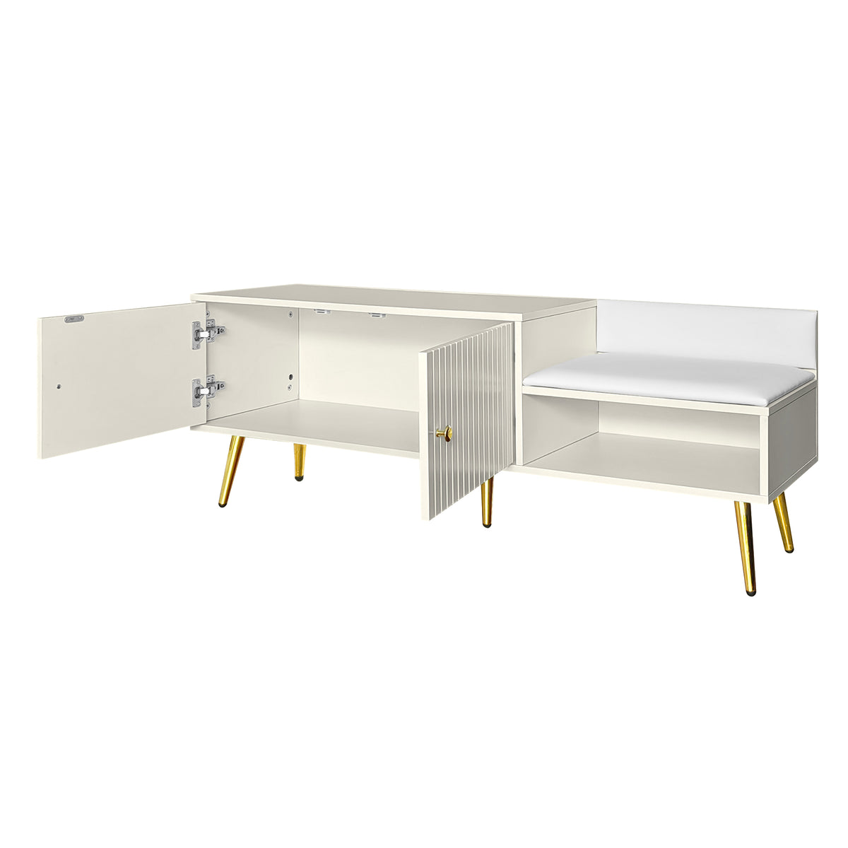 Modern Hidden Storage Bench White Upholstered Seat