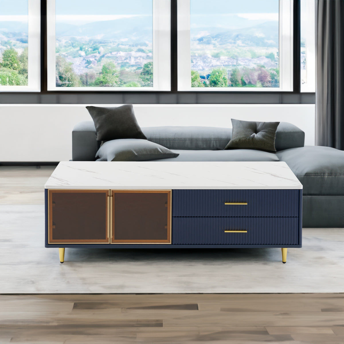 Navy Coffee Table Gold Legs