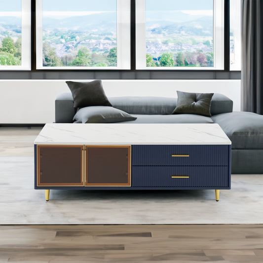 Navy Coffee Table Gold Legs
