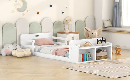 Twin Floor Bed with Guardrail White