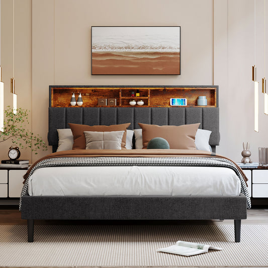 Queen Upholstered Bed Gray