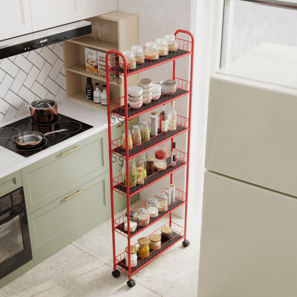 6-Tier Rolling Utility Cart – Red