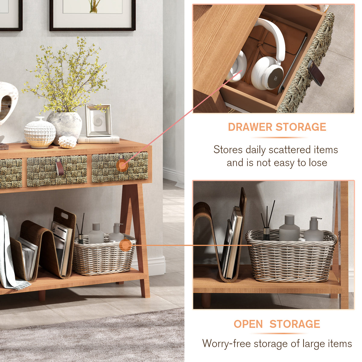 Rustic Wood Console Table with Storage
