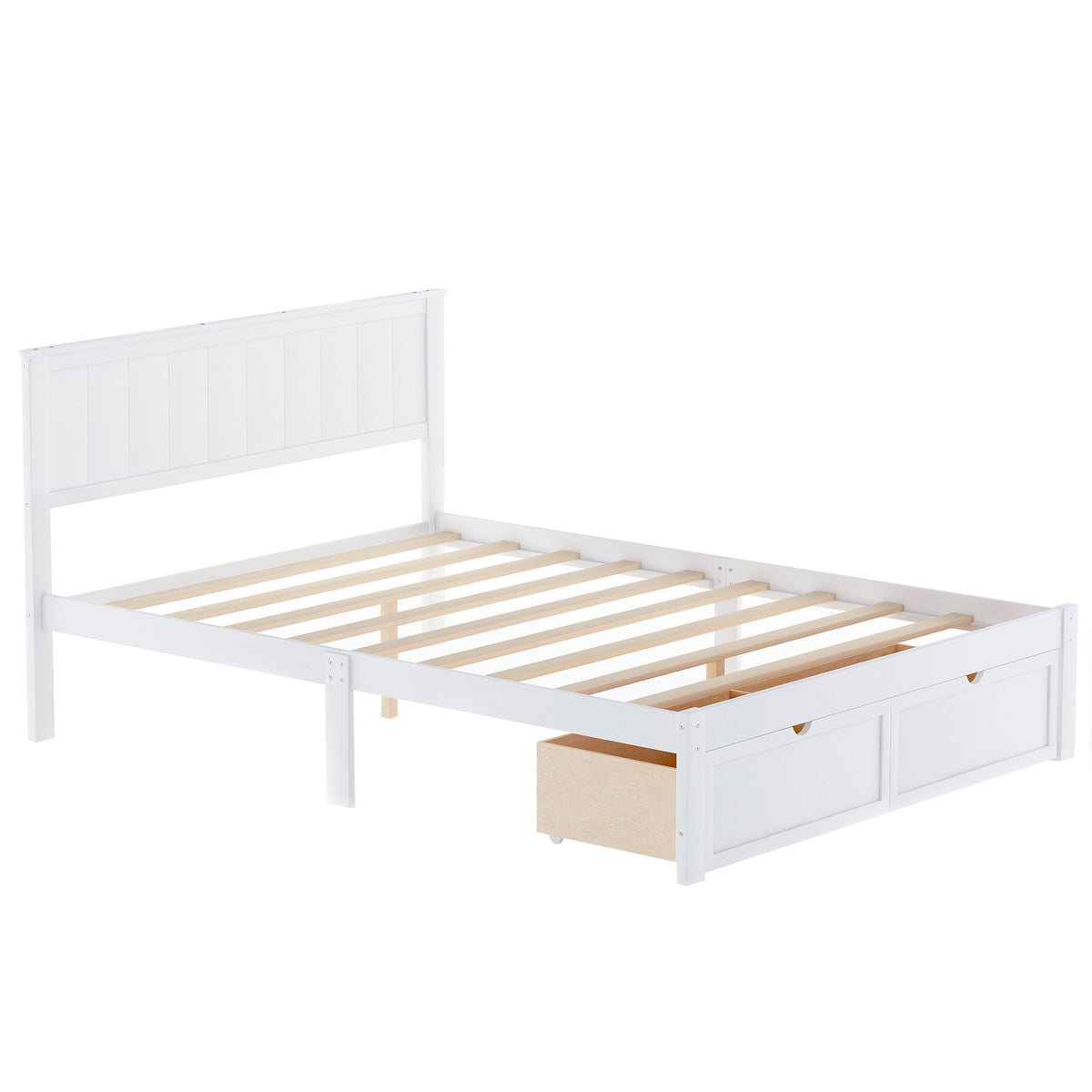 Full Platform Bed with Drawers White