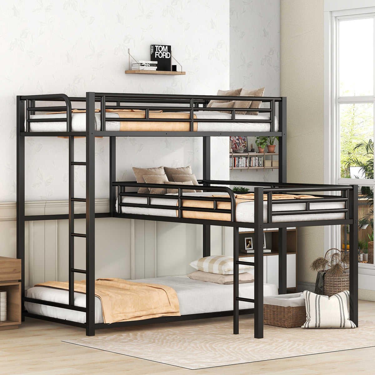 Metal Triple Bunk Bed Black