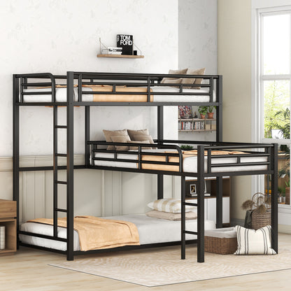Metal Triple Bunk Bed Black