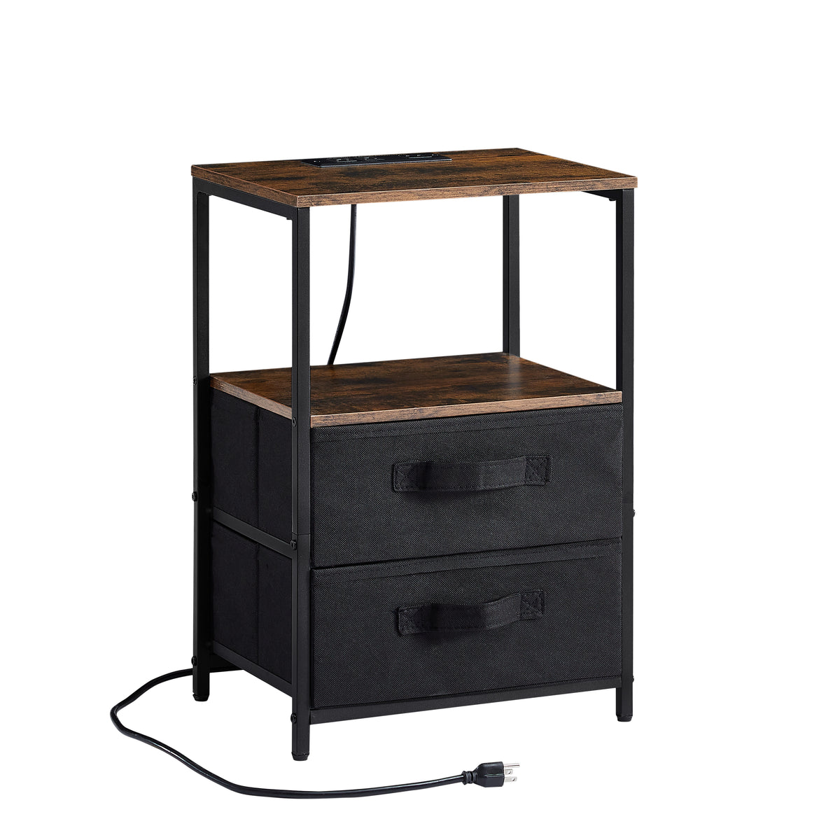 Bedside Table with USB Charging and Storage Drawers