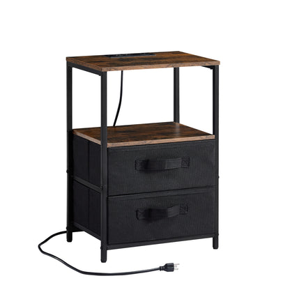 Bedside Table with USB Charging and Storage Drawers