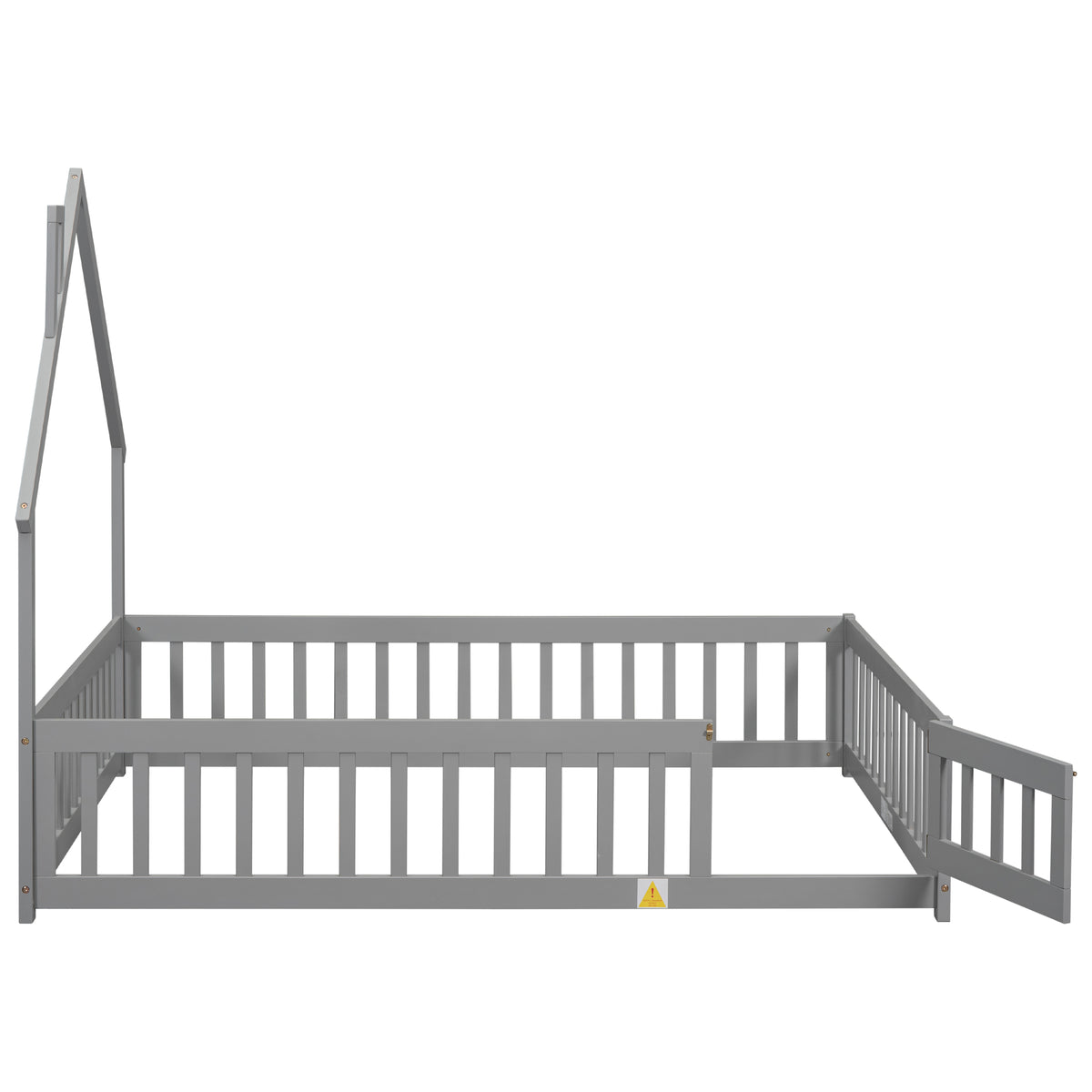 House Frame Bed with Fence Gray