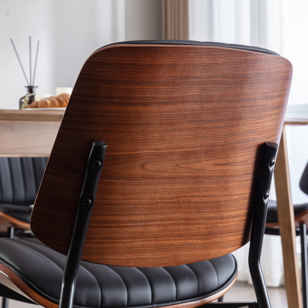 Retro Linen Dining Chairs Set of 2 Black Legs