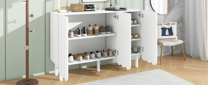 Cream Shoe Cabinet with Solid Wood Legs