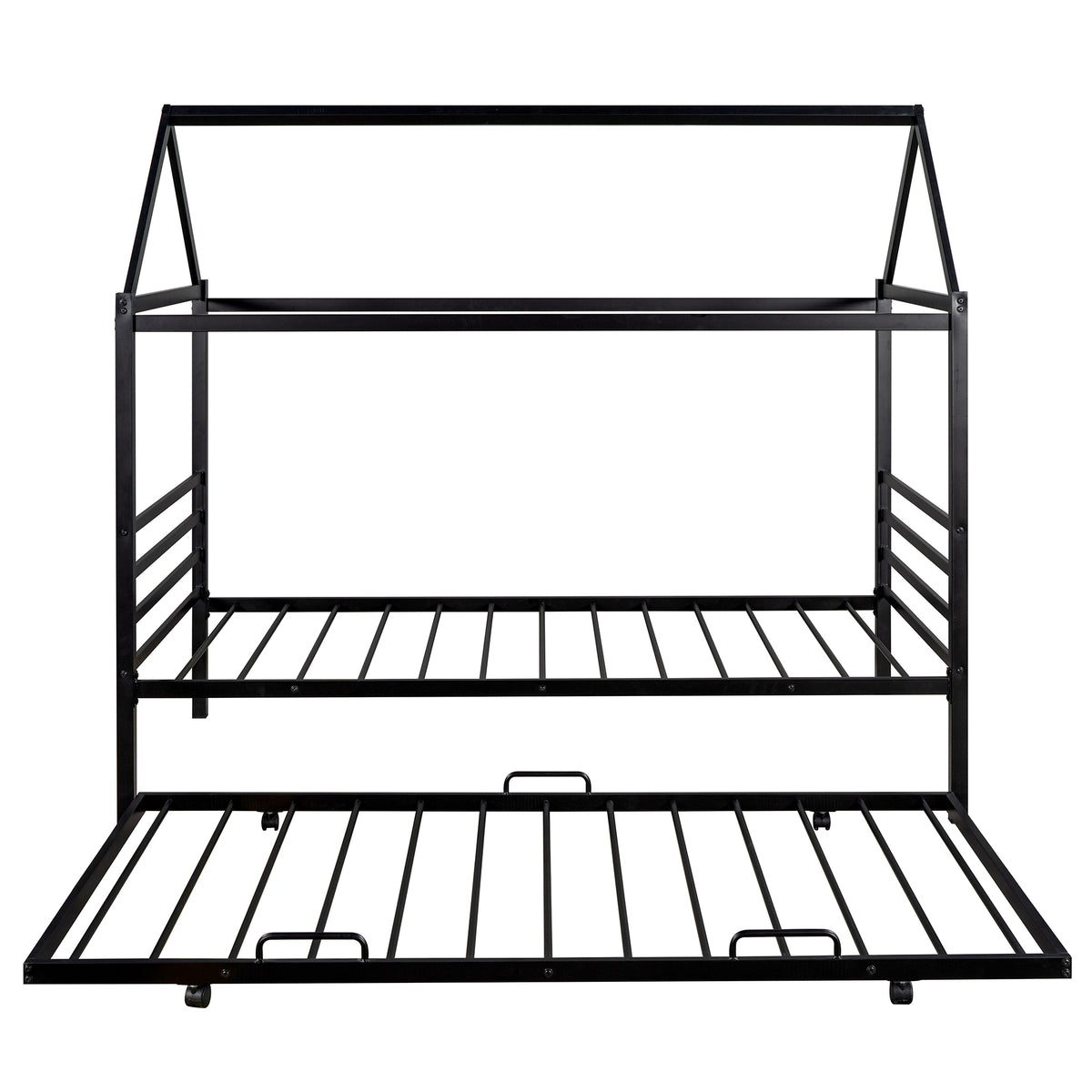 Metal House Platform Bed with Trundle Black