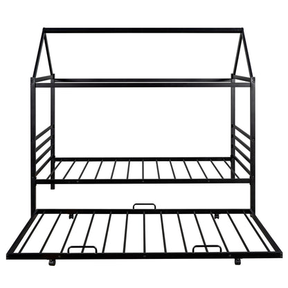Metal House Platform Bed with Trundle Black