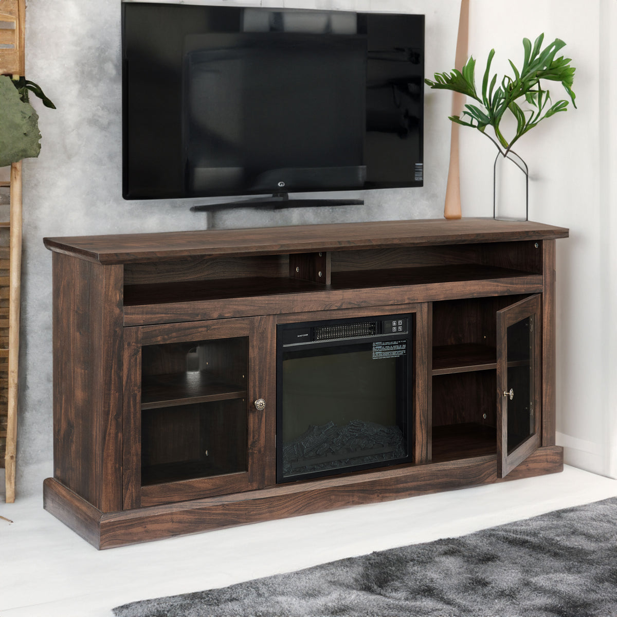Contemporary Media Console with Fireplace – 65”