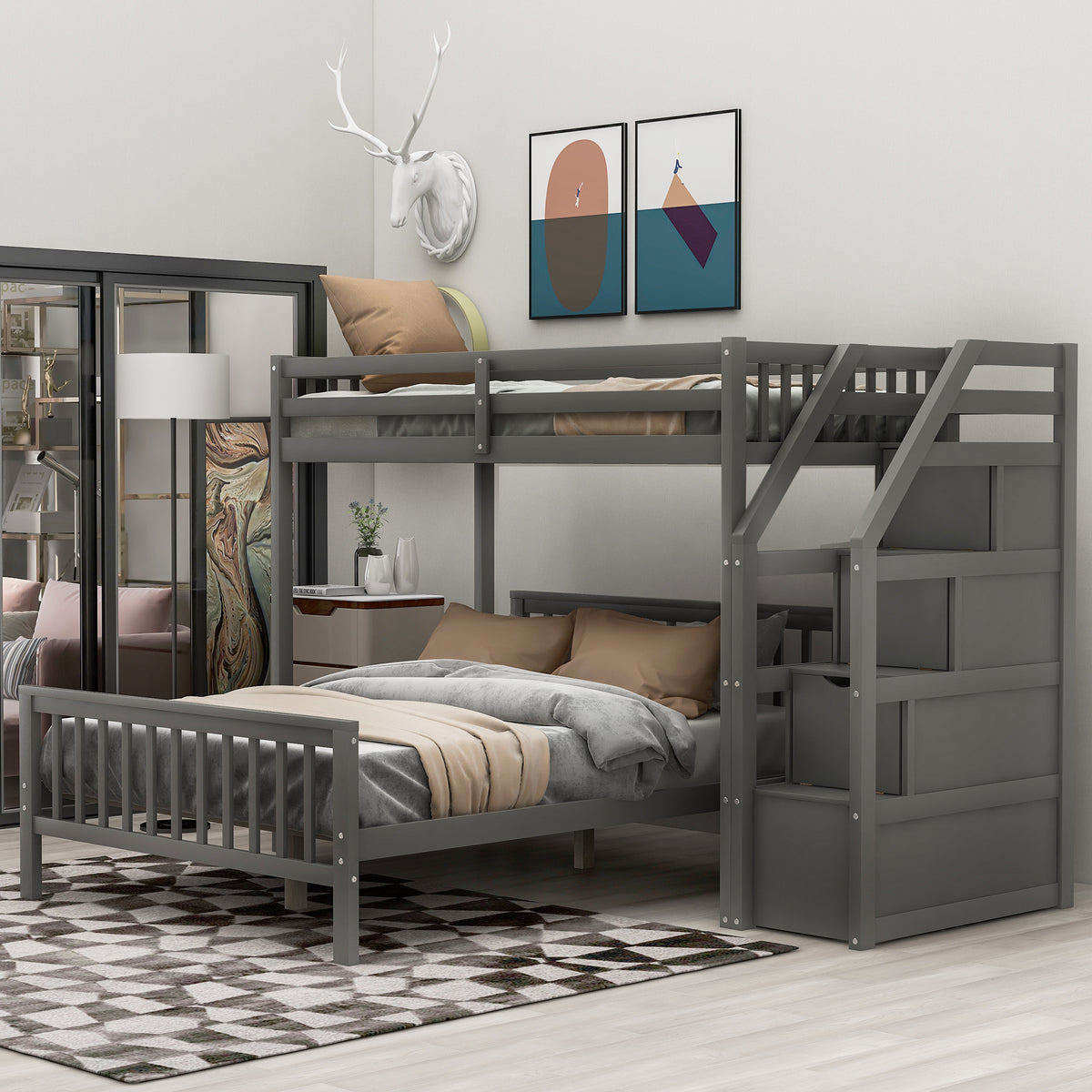 Full Loft Bunk Bed Gray
