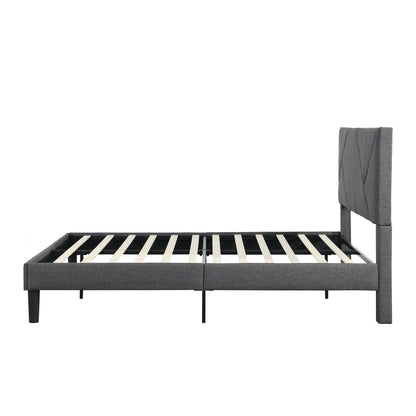 Queen Upholstered Platform Bed – Grey Wood Support